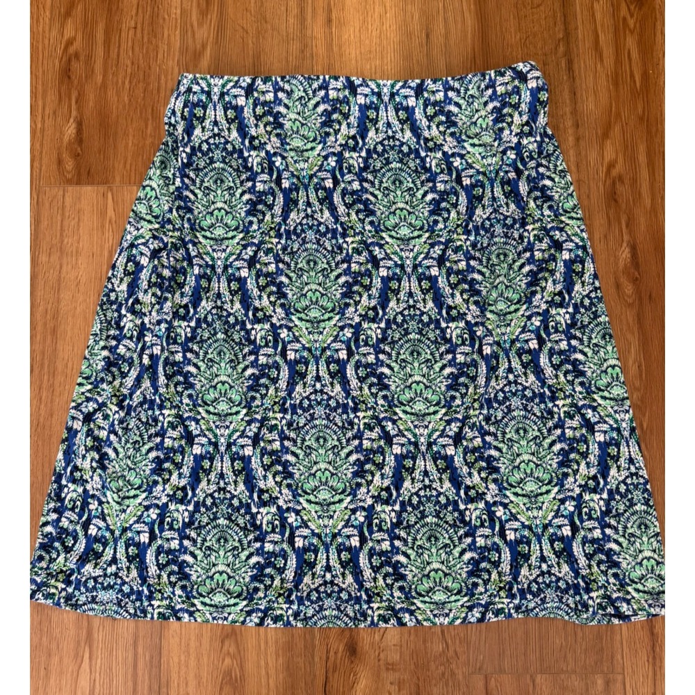 J.Jill Blue Green Paisley Damask A-Line Skirt 2X EcoVero Viscose Stretch